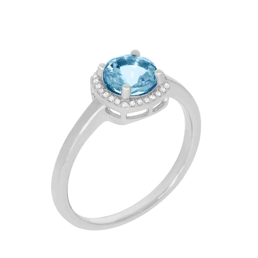 Round Blue Topaz with a Halo Engagement Ring PD31345ALR BLUE TOPAZ